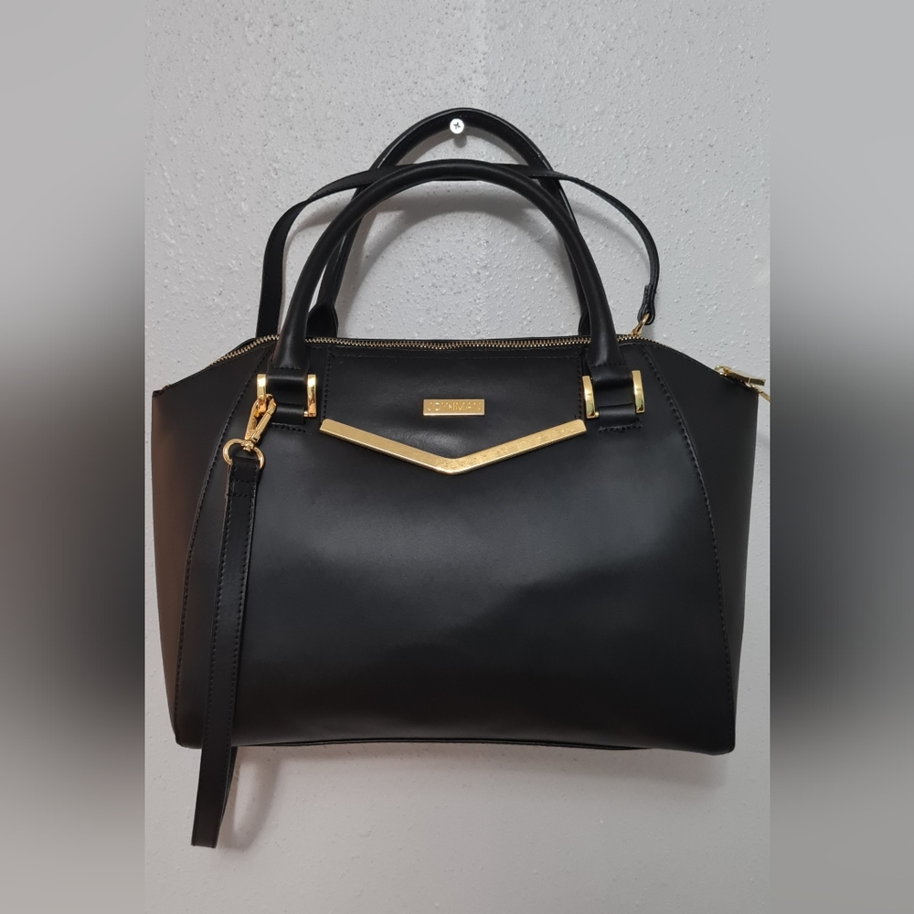 Joy and Iman Black Leather Tote Handbag